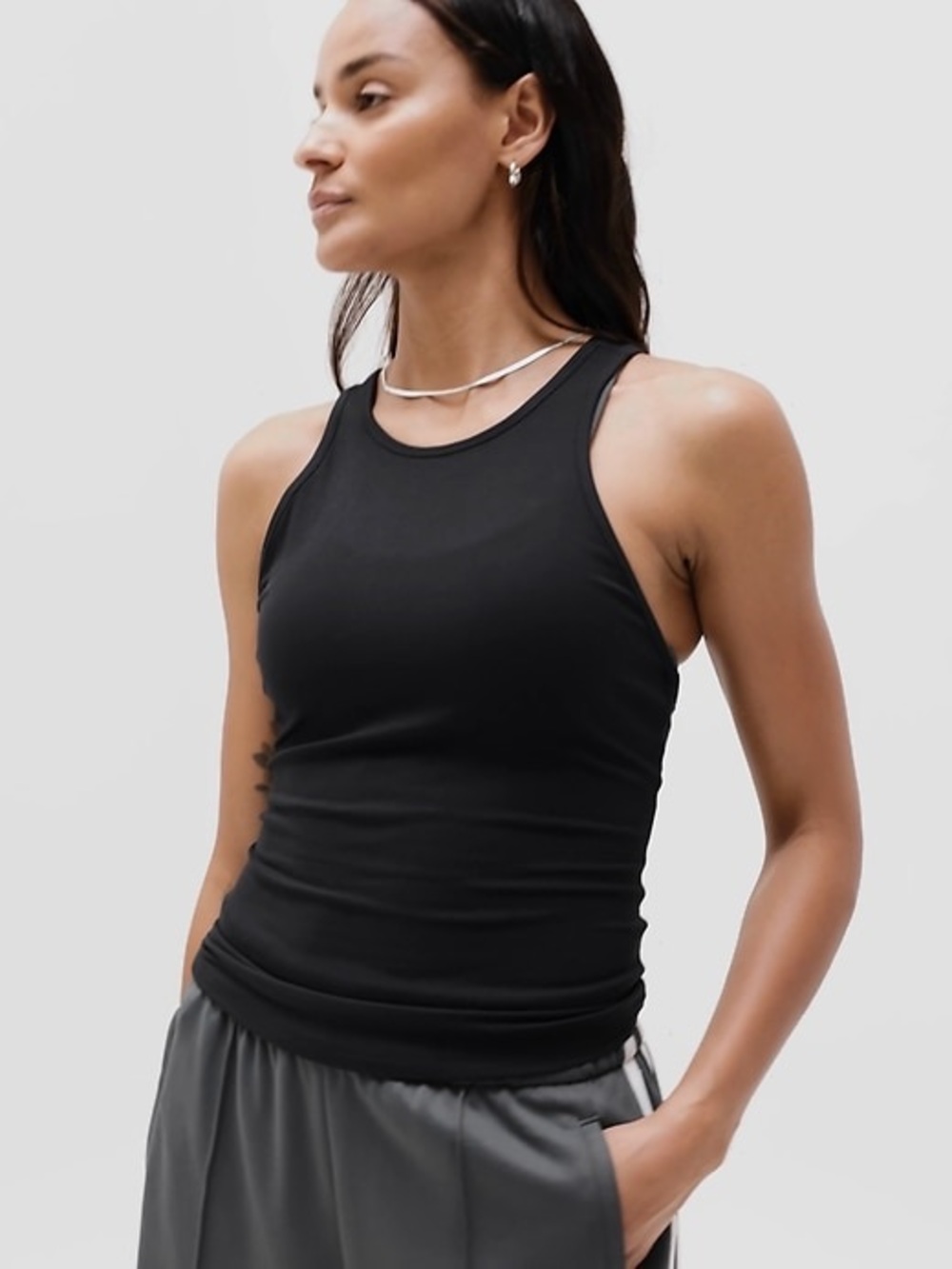 Athleta Black Signature Rib Y Back Tank Top